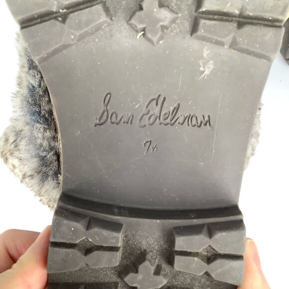 Sam Edelman Faux Fur Gray Leather Lace Up Women’s Ankle Boots Size 7.5M - Picture 10 of 10